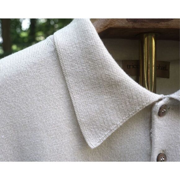 Tricots St. Raphael Beige Knit Collared 1/4 Button Up Sweater - Picture 6 of 7